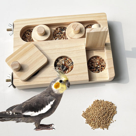 FlidRunest Wooden Bird Foraging Puzzle Toys Parrot Enrichment Toys for Parrots Parakeet Cockatiel Sun Conures Caique Cockatoo Small Pet Interactive Mental Enrichment Foraging Toys