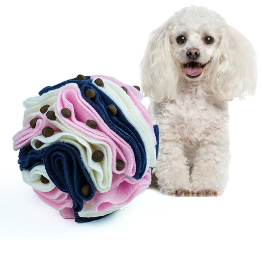 Larimuer Pet Snuffle Ball Puzzle Sniffing Interactive Dog Ball for Blind Dogs Training Stress Relief Dog Enrichment Toys Treat Ball Machine Washable (15cm Classic Pink Blue White)