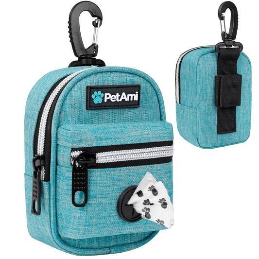 PetAmi Dog Poop Bag Holder For Leash Dog Pet Waste Bag Dispenser For Poop With Clip For Doggie Puppy Walking Accessories Travel Camping Dog Treat Pouch Supplies Must Have With Doggy Bag Roll Blue